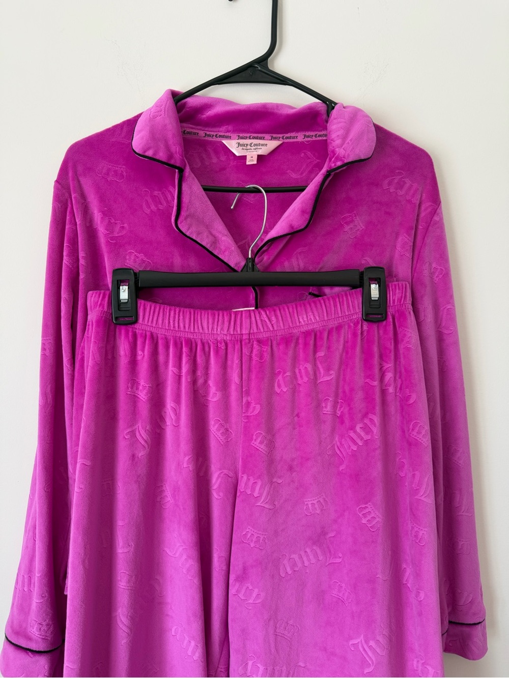 Juicy Couture Vibrant Pink Velvet Pajama Set with Contrast Piping